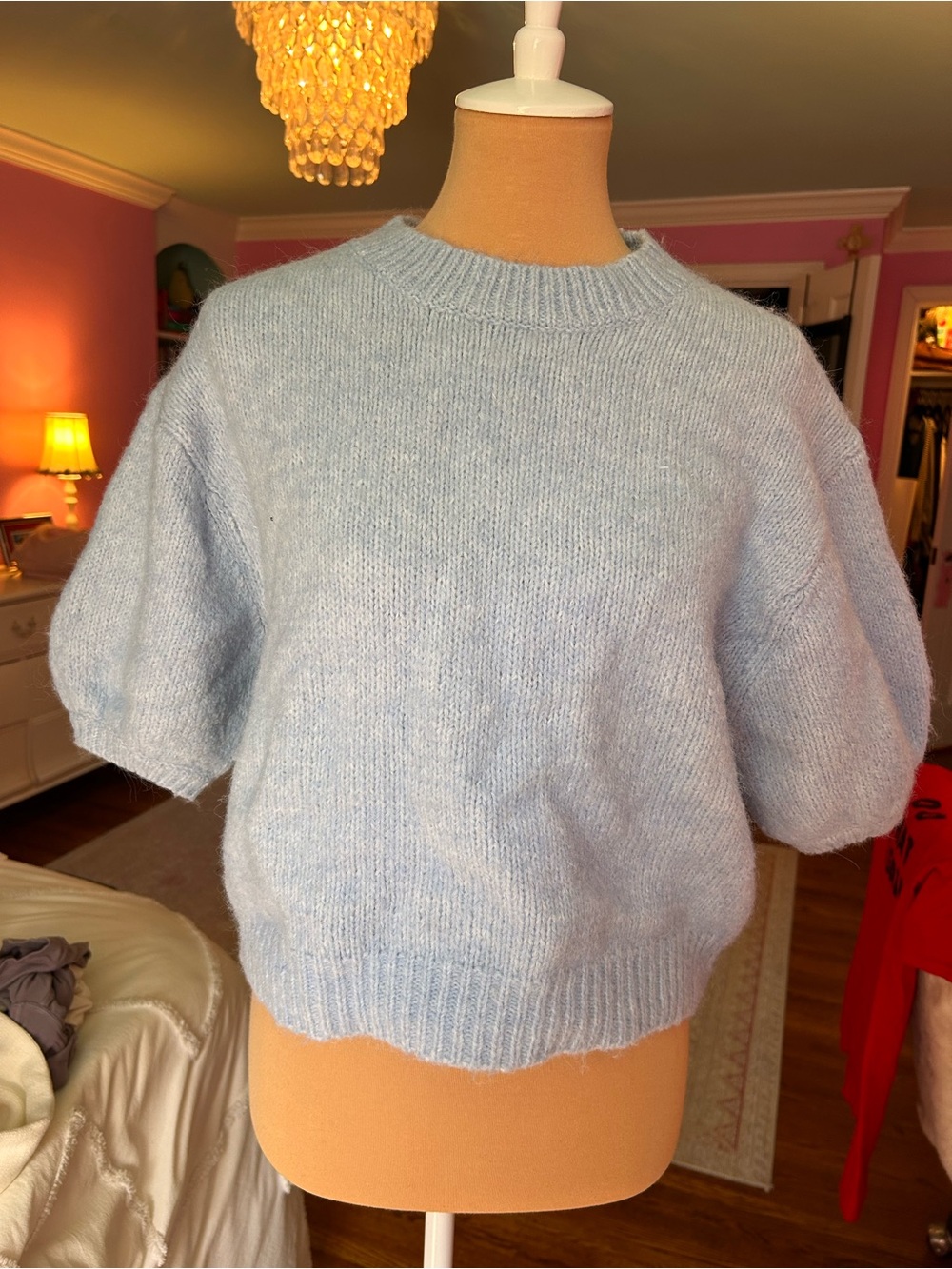 Zara Pale Blue Short Sleeve Knit Crewneck